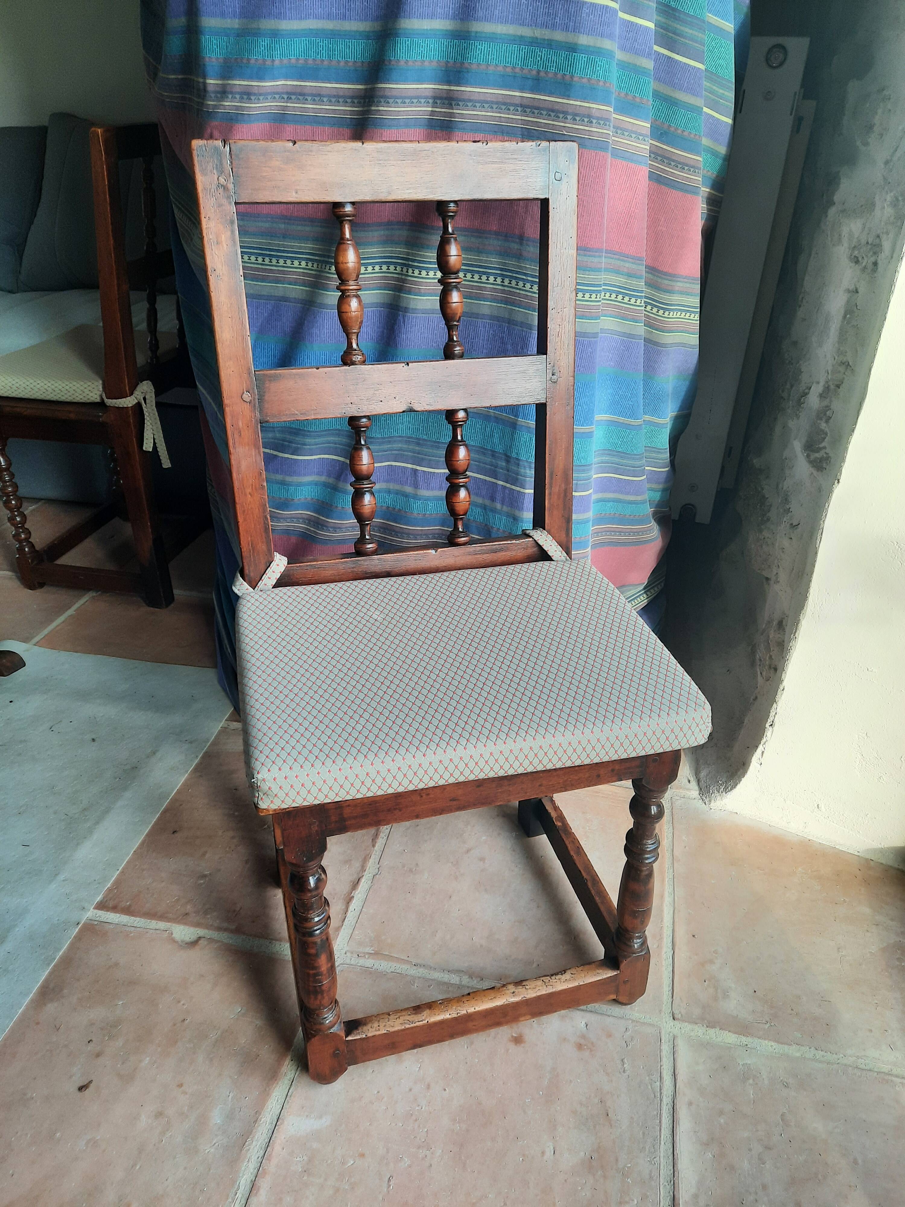 Set of 6 antique hazelwood chairs, 17th–18th century
