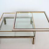 Coffee table in brass and chrome with folding top compartment to House Jansen 1970 s