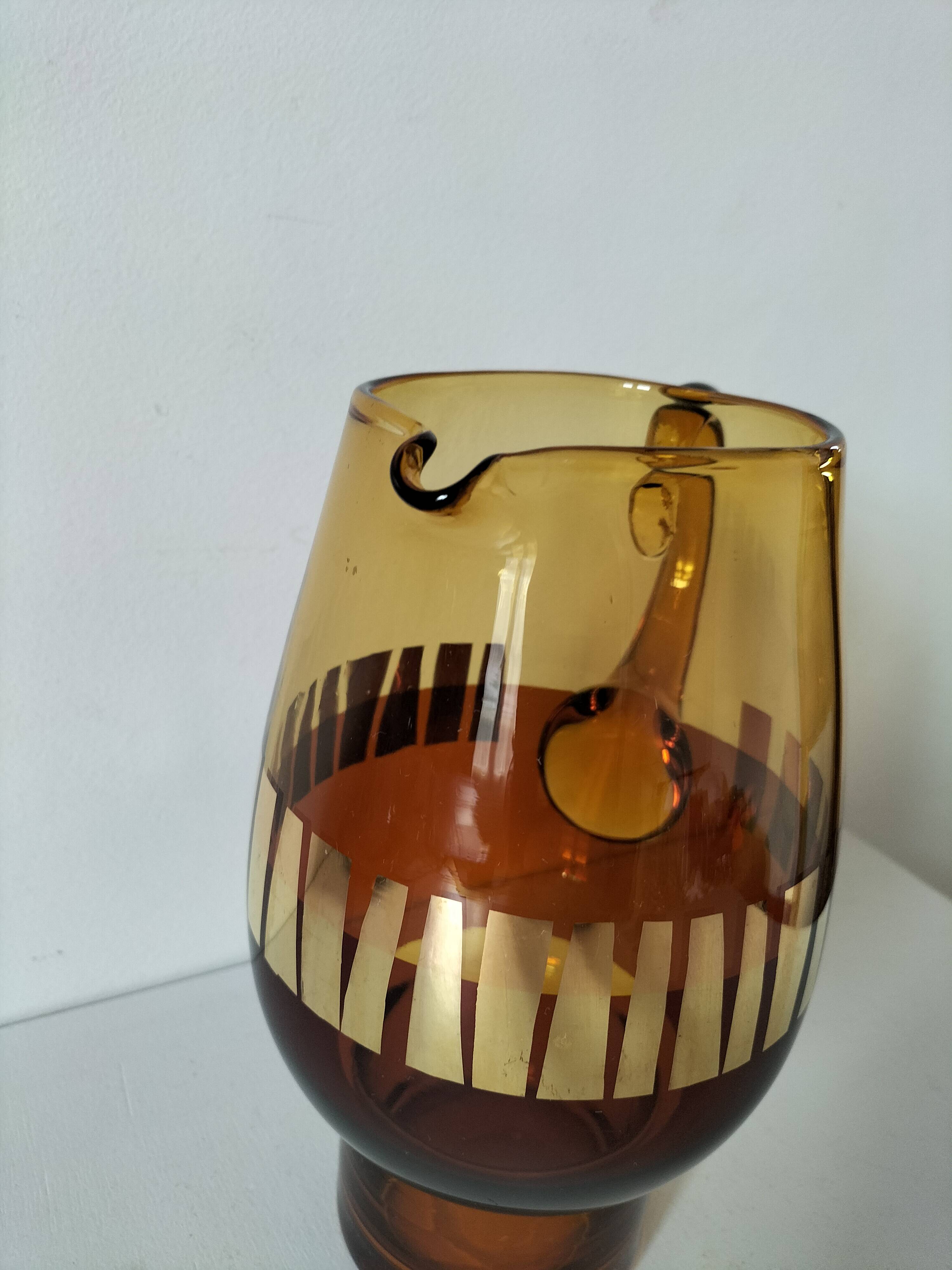 Vintage amber and gold glass carfe