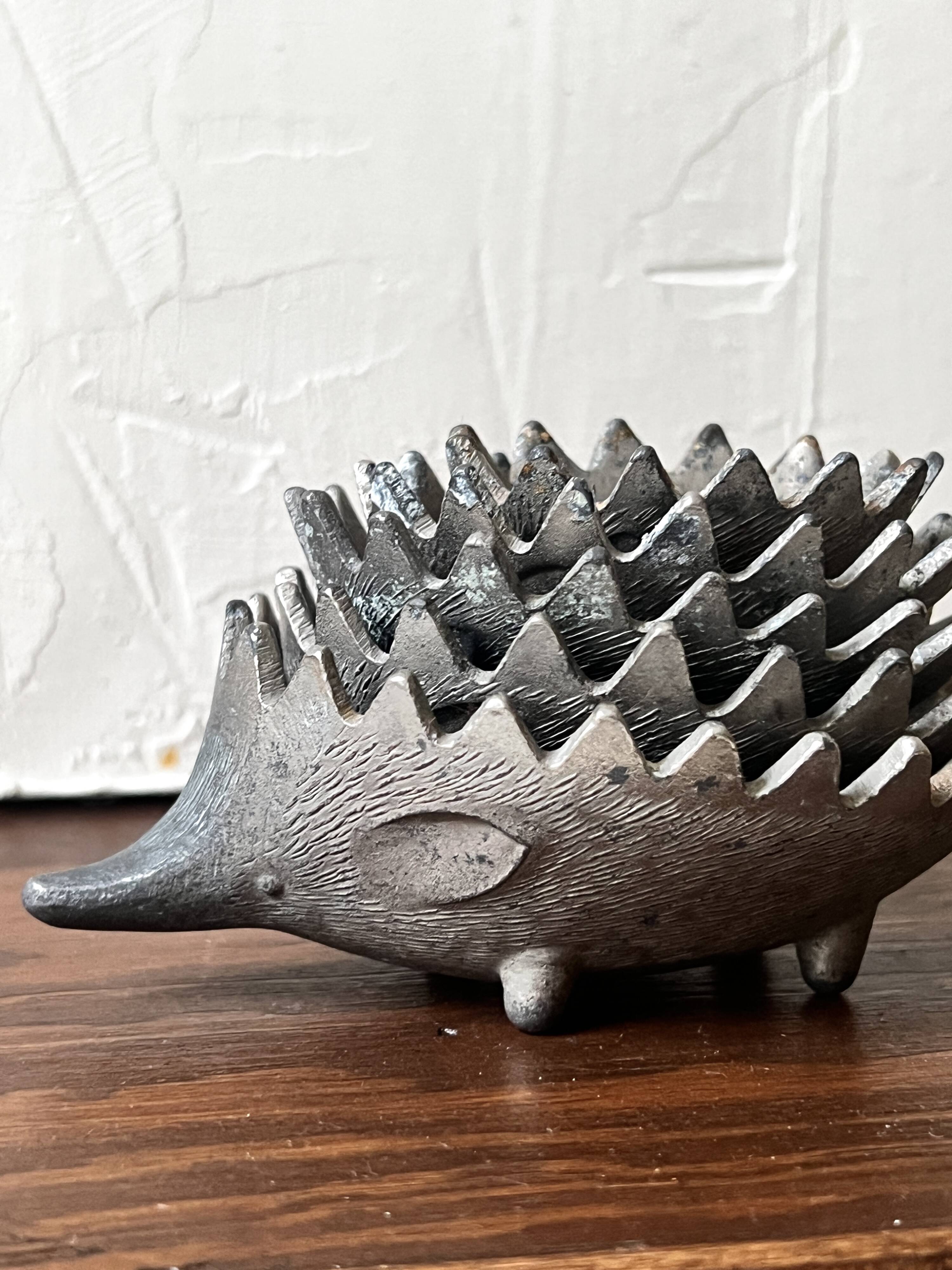 Scandinavian figurine - metal hedgehog ashtray, Walter Bosse 1950