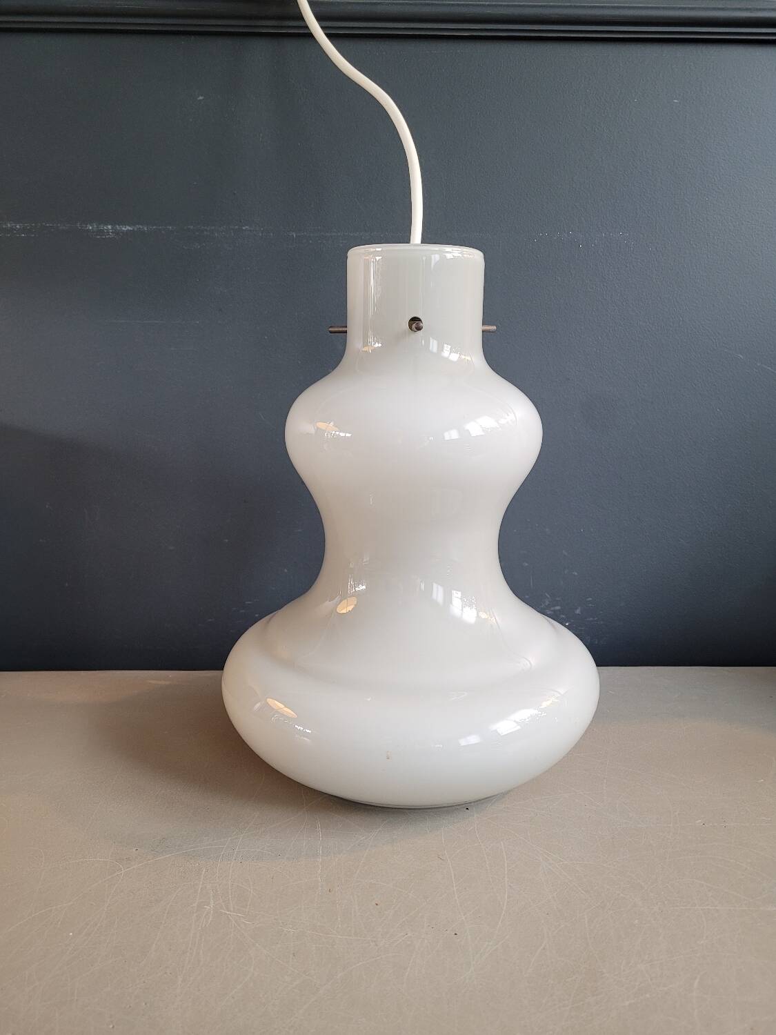 Vintage pendant light in two-layered grey/white glass