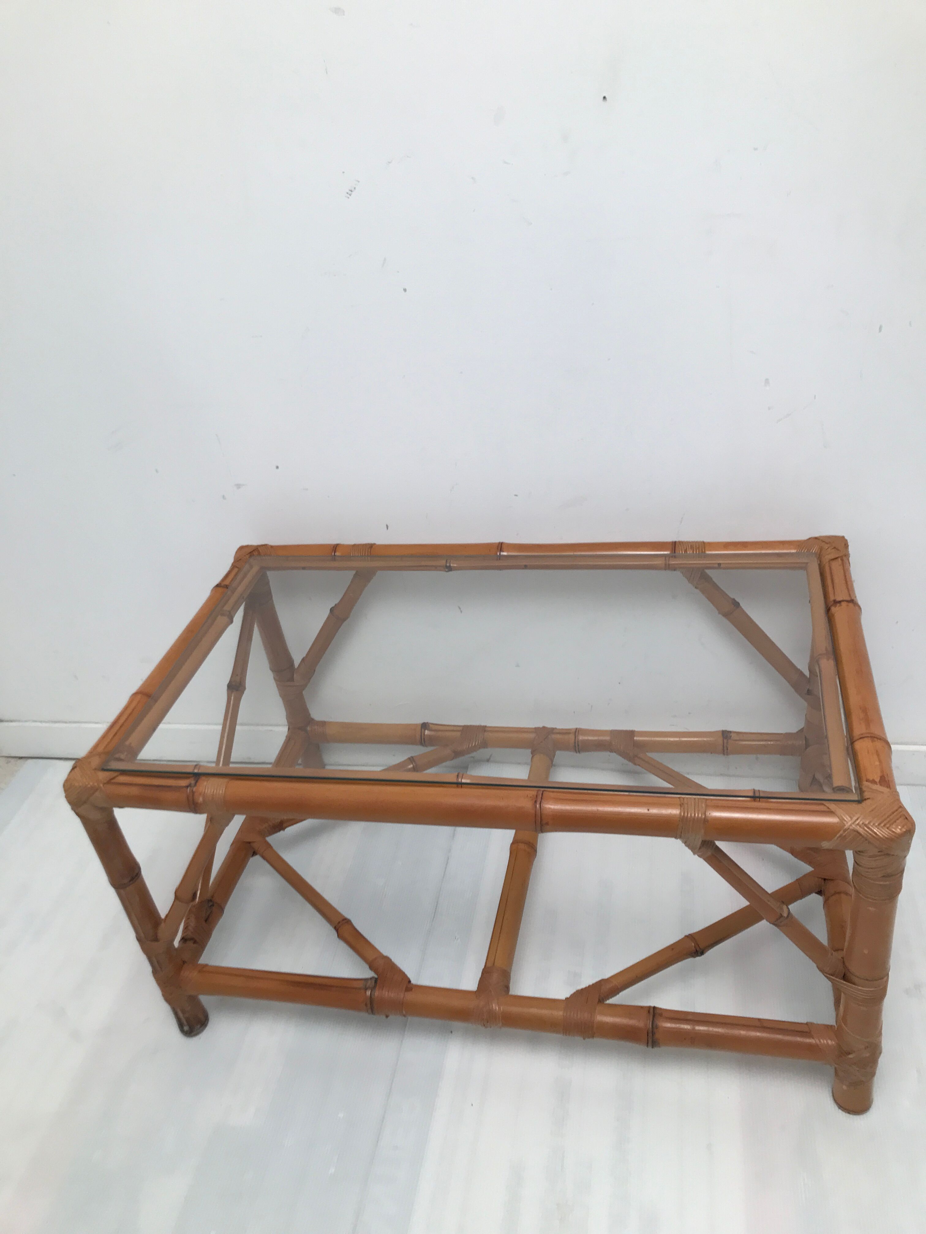 Vintage coffee table in real bamboo and glass 60/70