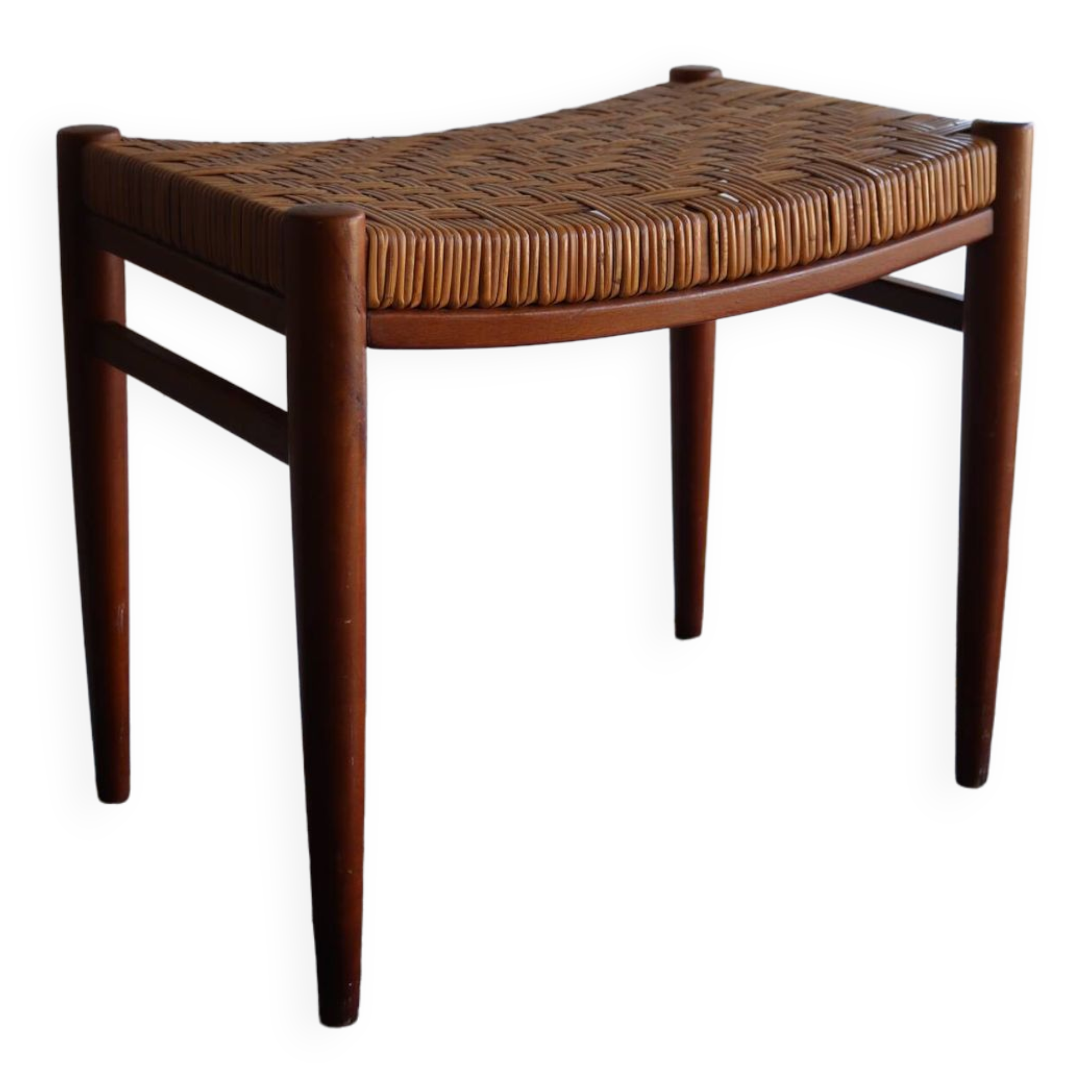 60s stool in teak and braided rush
