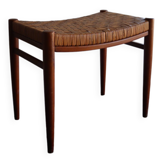 60s stool in teak and braided rush