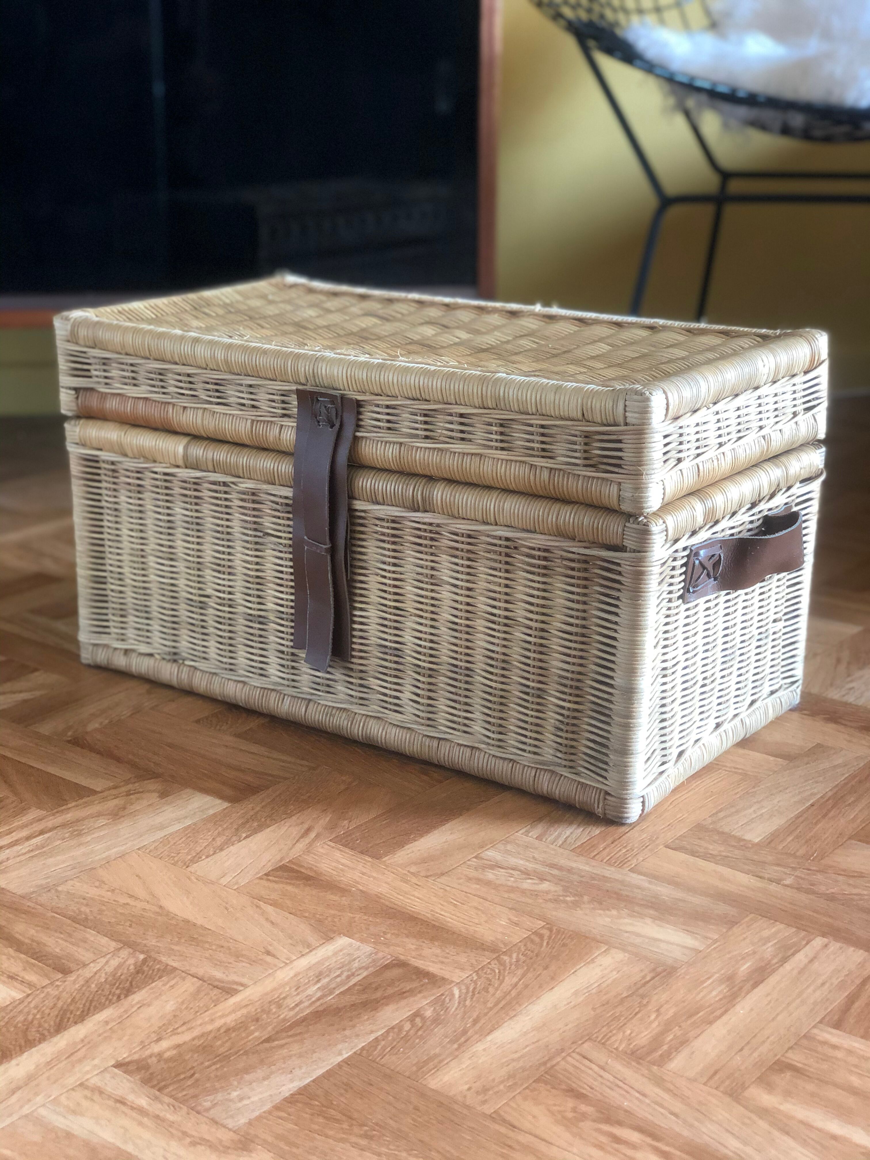 Rattan and leather trunk