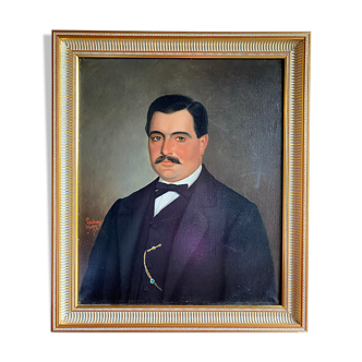 Old painting, portrait of a notable signed and dated 1874