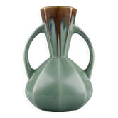 Art Deco vase – Bruyn pottery – green & brown poured glaze - 19cm