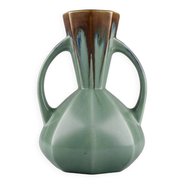 Art Deco vase – Bruyn pottery – green & brown poured glaze - 19cm