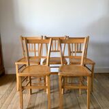 Set of 5 Luterma light blond wood bistro chairs from the 50s