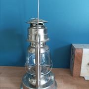 Lampe tempête métal patiné rétro galvanisée pétrole