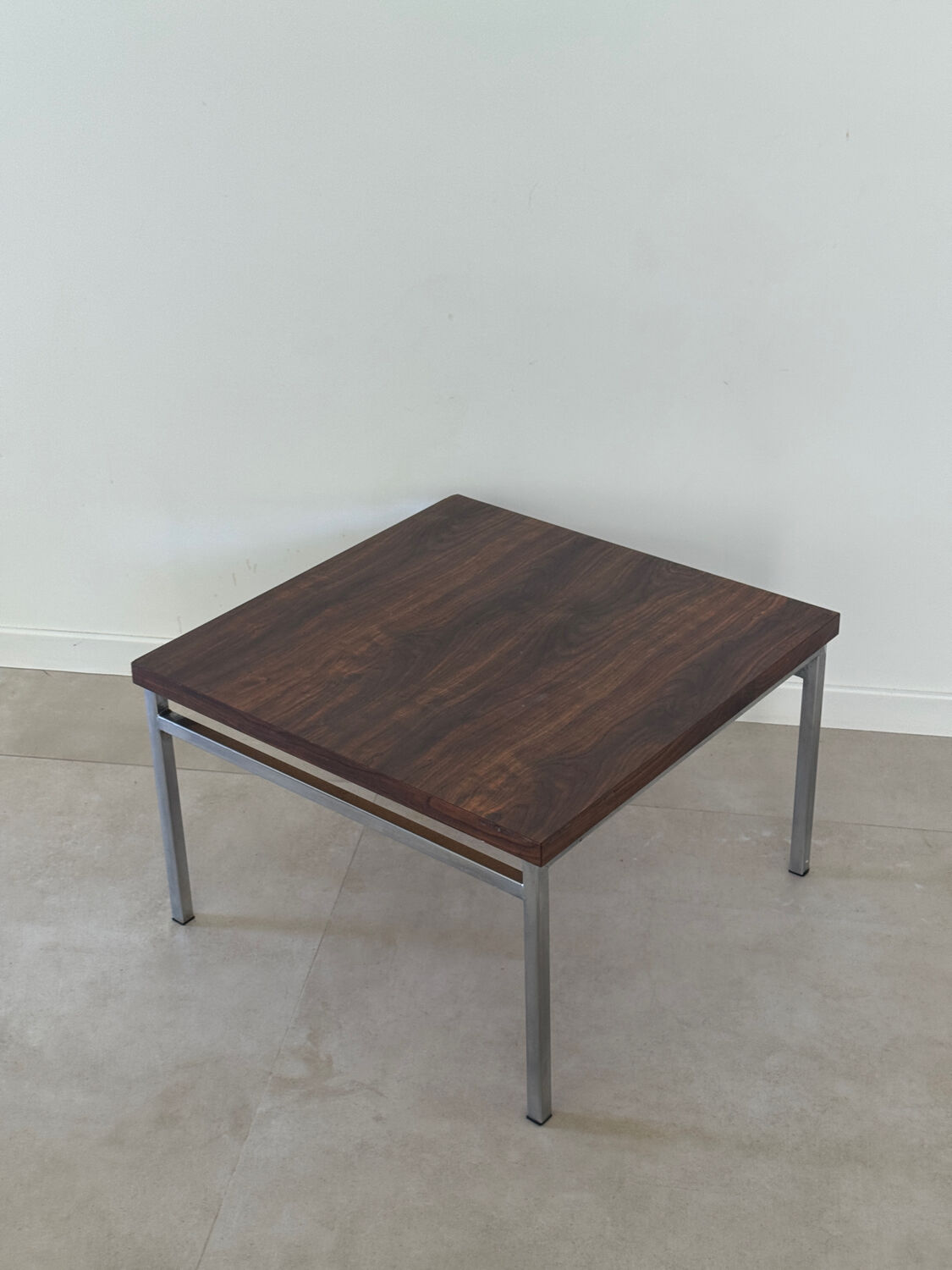 Table basse vintage bois et métal 1970