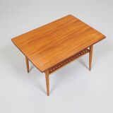 Scandinavian teak coffee table with woven shelf, Denmark, 1960s