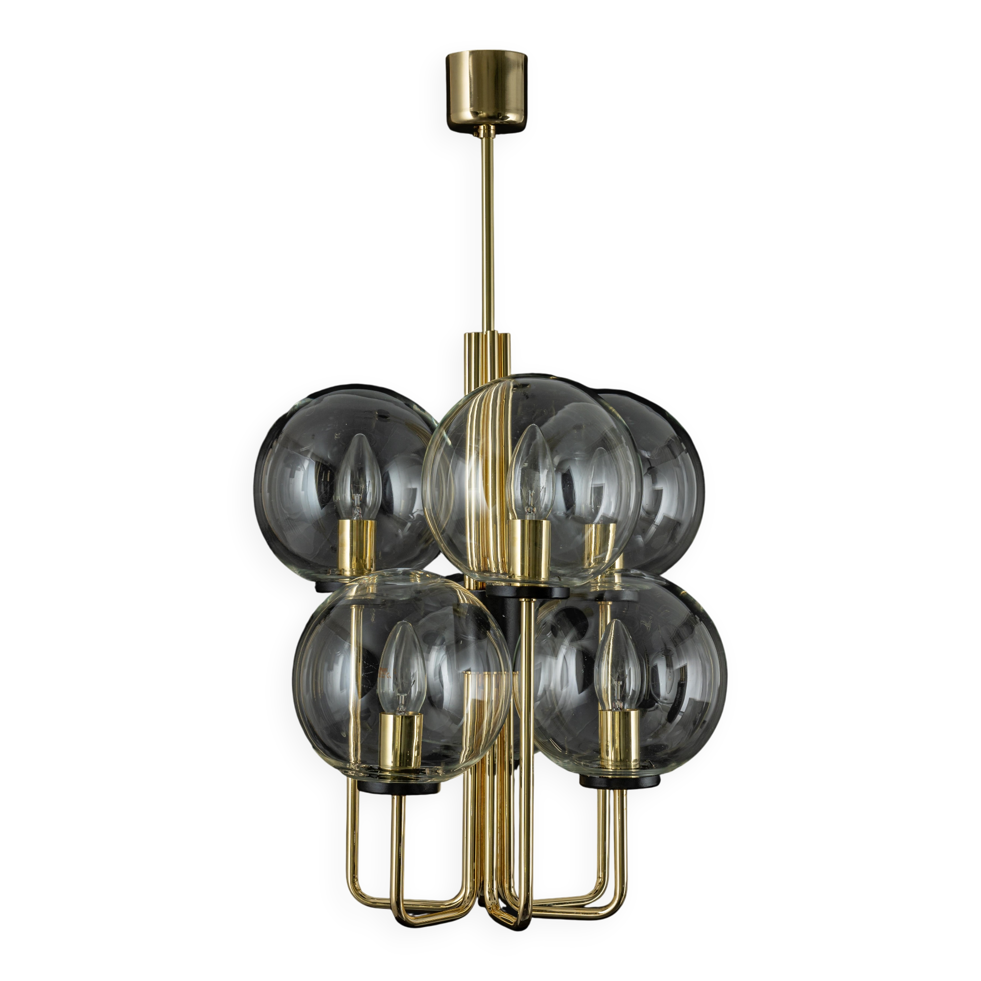 Superb brass suspension in Sciolari style, Germany, 1970s.
