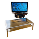 1970s coffee table in brushed metal, brass and smoked glass by Willy R