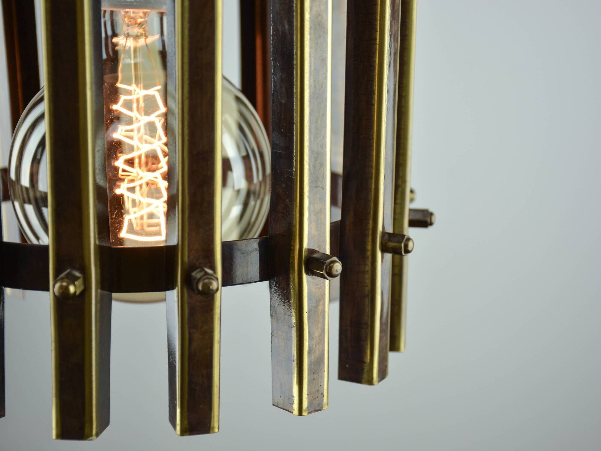 Italian Brutalist Brass-Metal Pendant Lamp