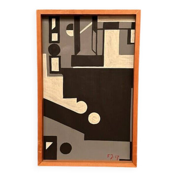Original Danish Oil on Canvas – “Cultural Revolution in the Passerenden” by Finn Johansen 1967 – Vintage & Framed – 56.5×36.5cm (22.2" × 14.4")