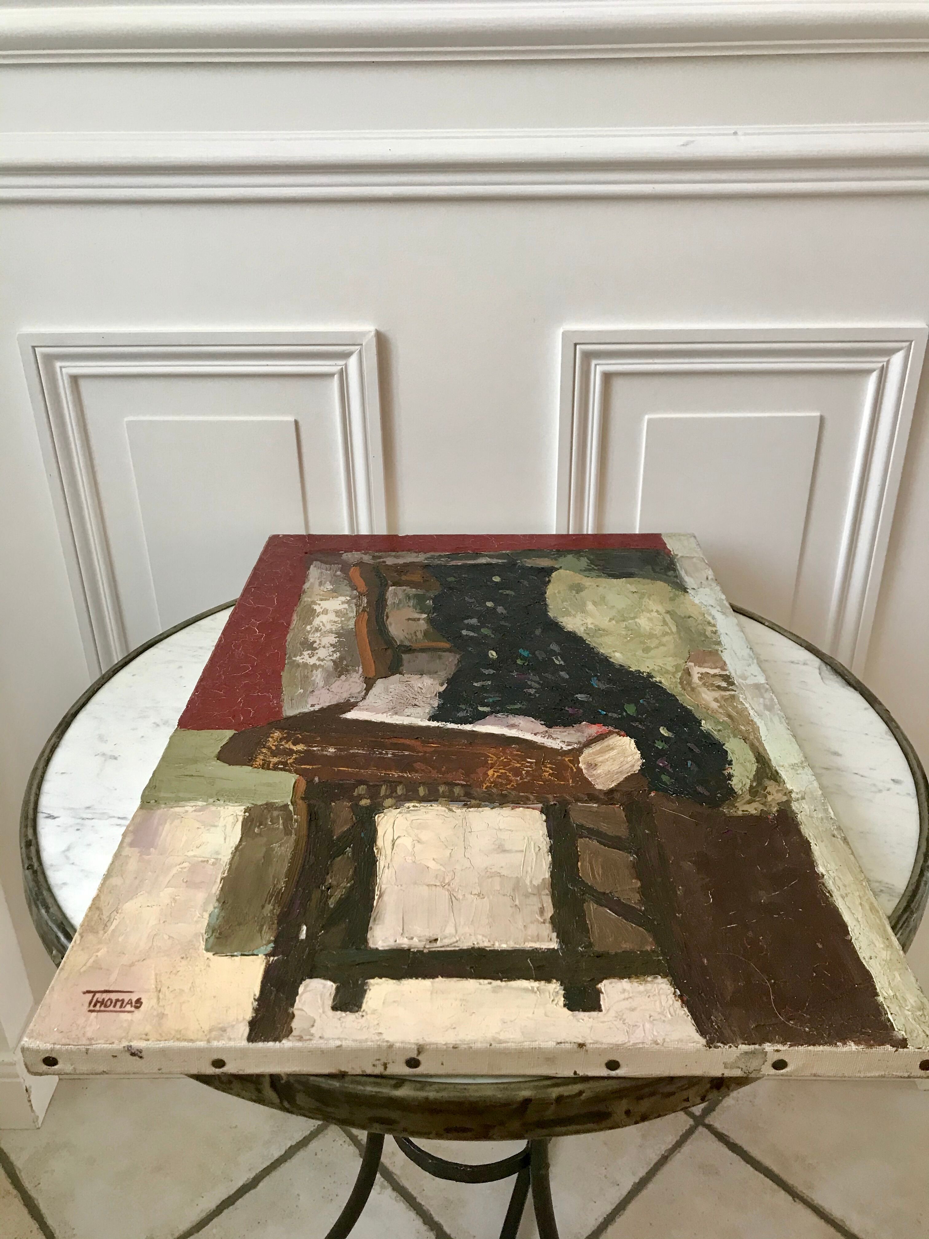 Oil painting on canvas Still life chair signed 50s