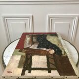 Oil painting on canvas Still life chair signed 50s