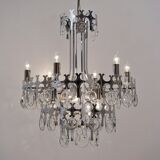 Sciolari chandelier `Ovali` 12 lights, silver with optical crystals, 1970`s ca, Italian, Rewired