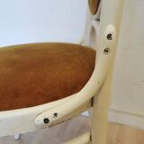 Vintage Thonet Bentwood Dining Chair: White Wood, Yellow Fabric, 1970s Yugo