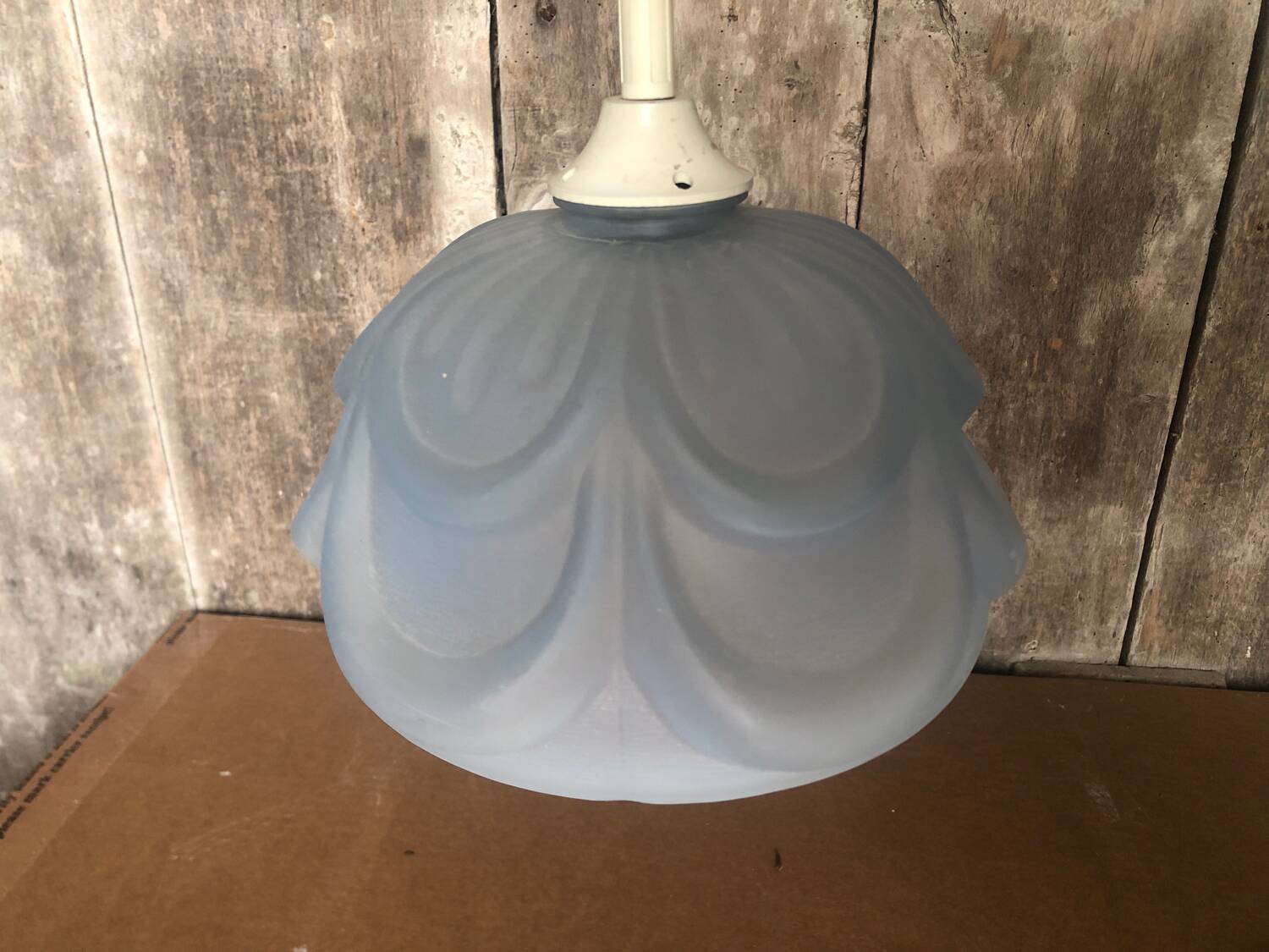 Ancienne Suspension Verre Moulé Bleu + Douille Vis Vintage #A708