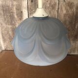 Old Blue Molded Glass Pendant Lamp + Vintage Screw Socket #A708