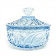 Art Deco bonbonniere, turquoise pressed glass, Germany, 1950s