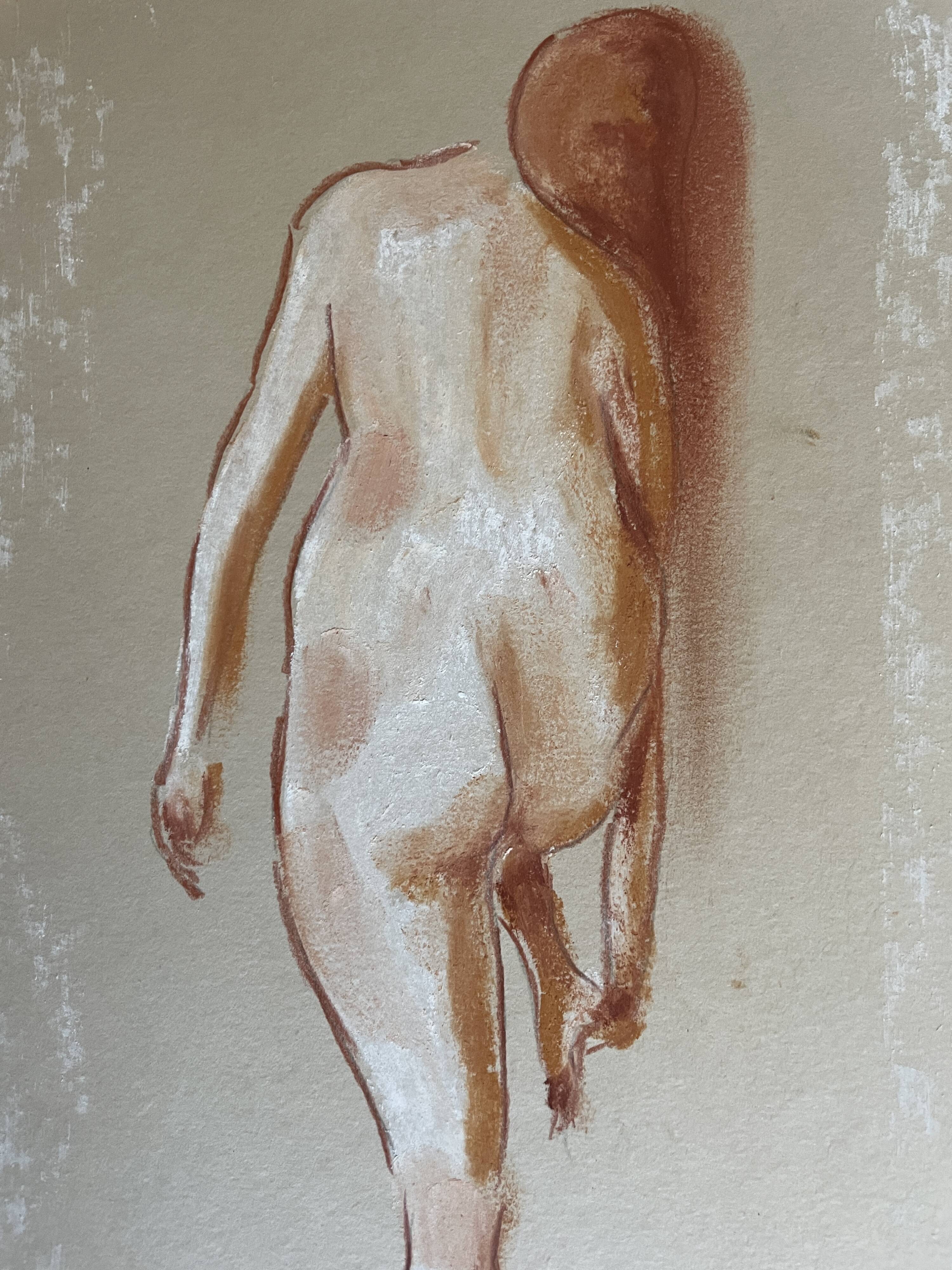 Signed pastel painting of a woman "light at the exit of the bath"