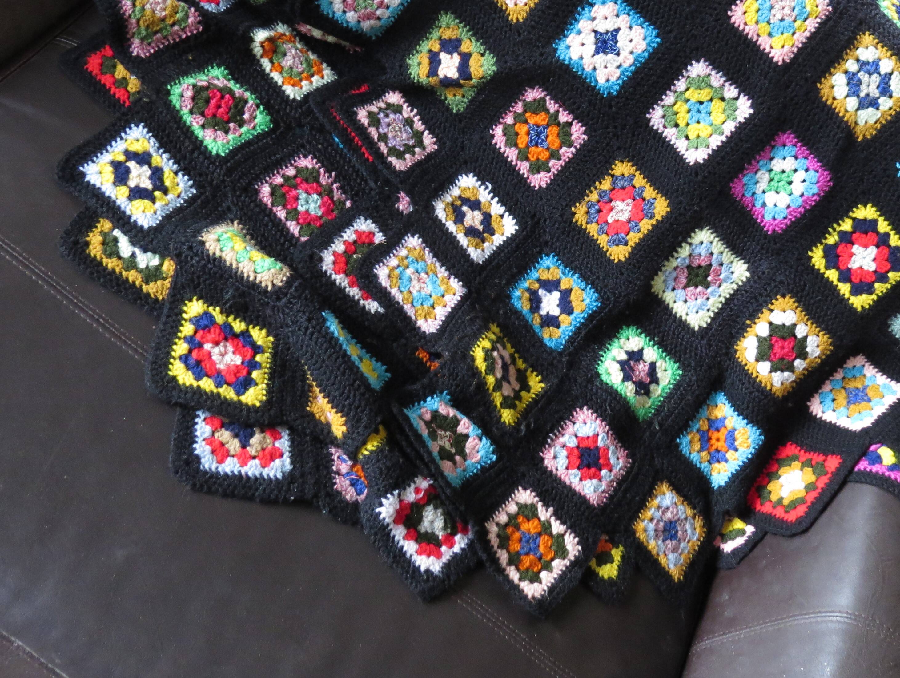 70's multi-colored crochet blanket
