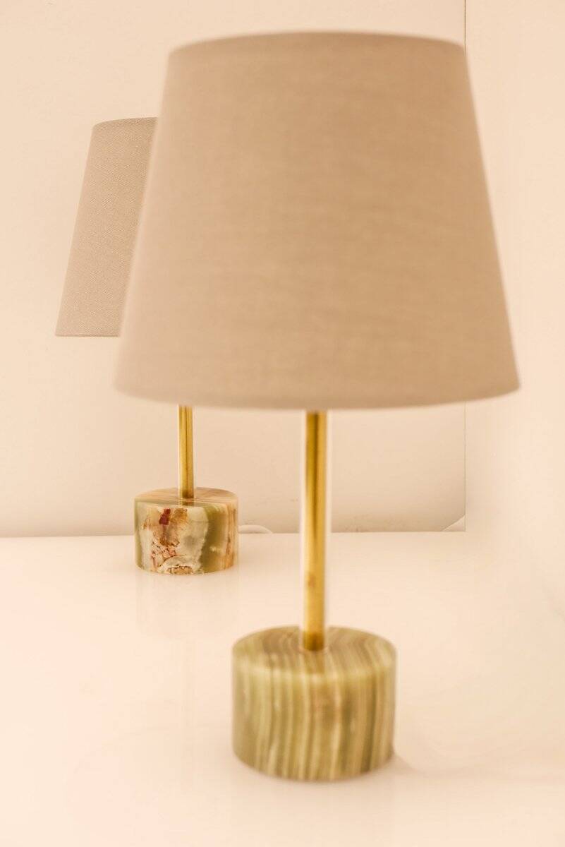 Mid-century modern Italian onyx and brass table lamps, set of 2