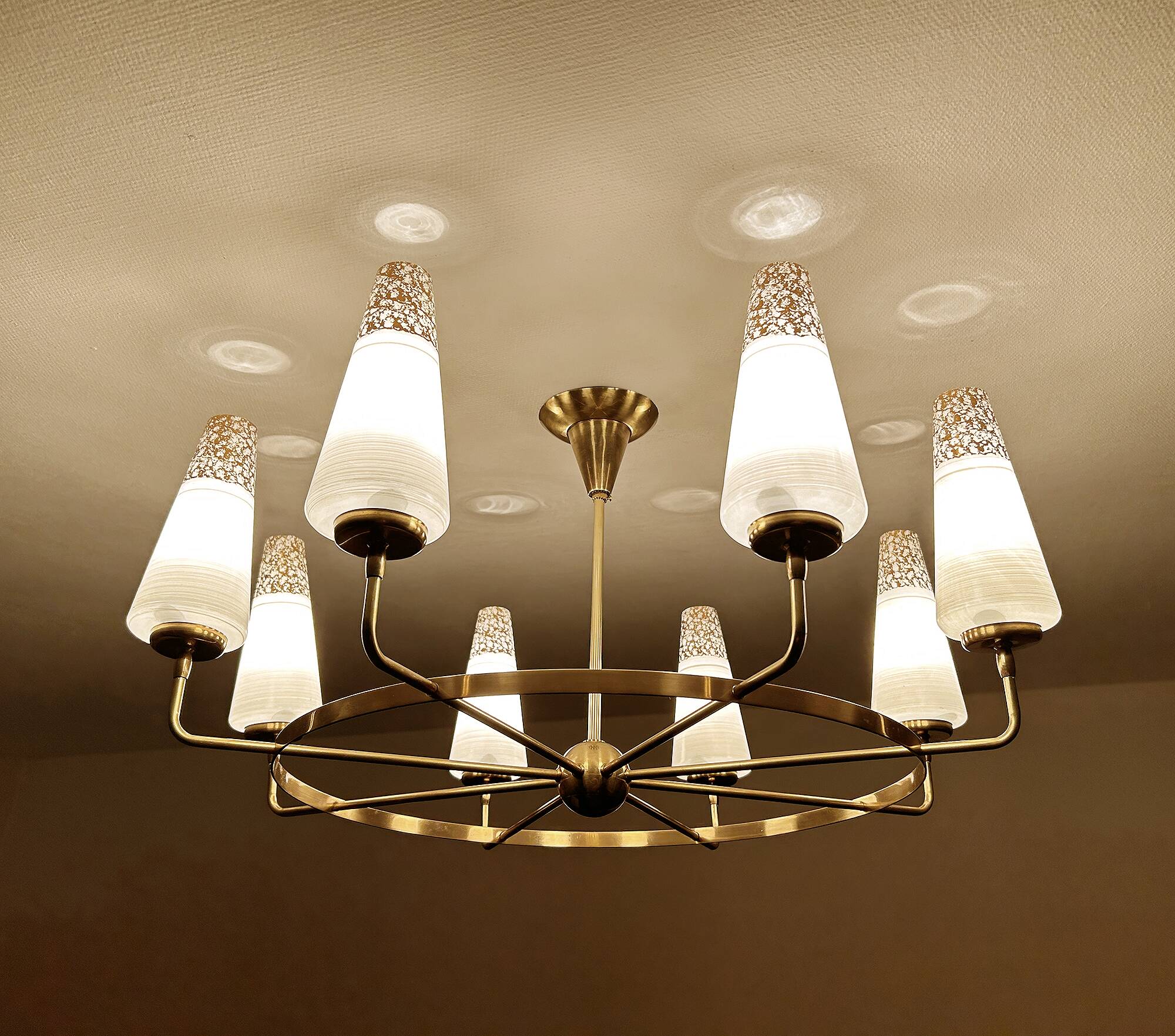 Large Vintage Italian Pendant Light, 1950s, Brass Glass