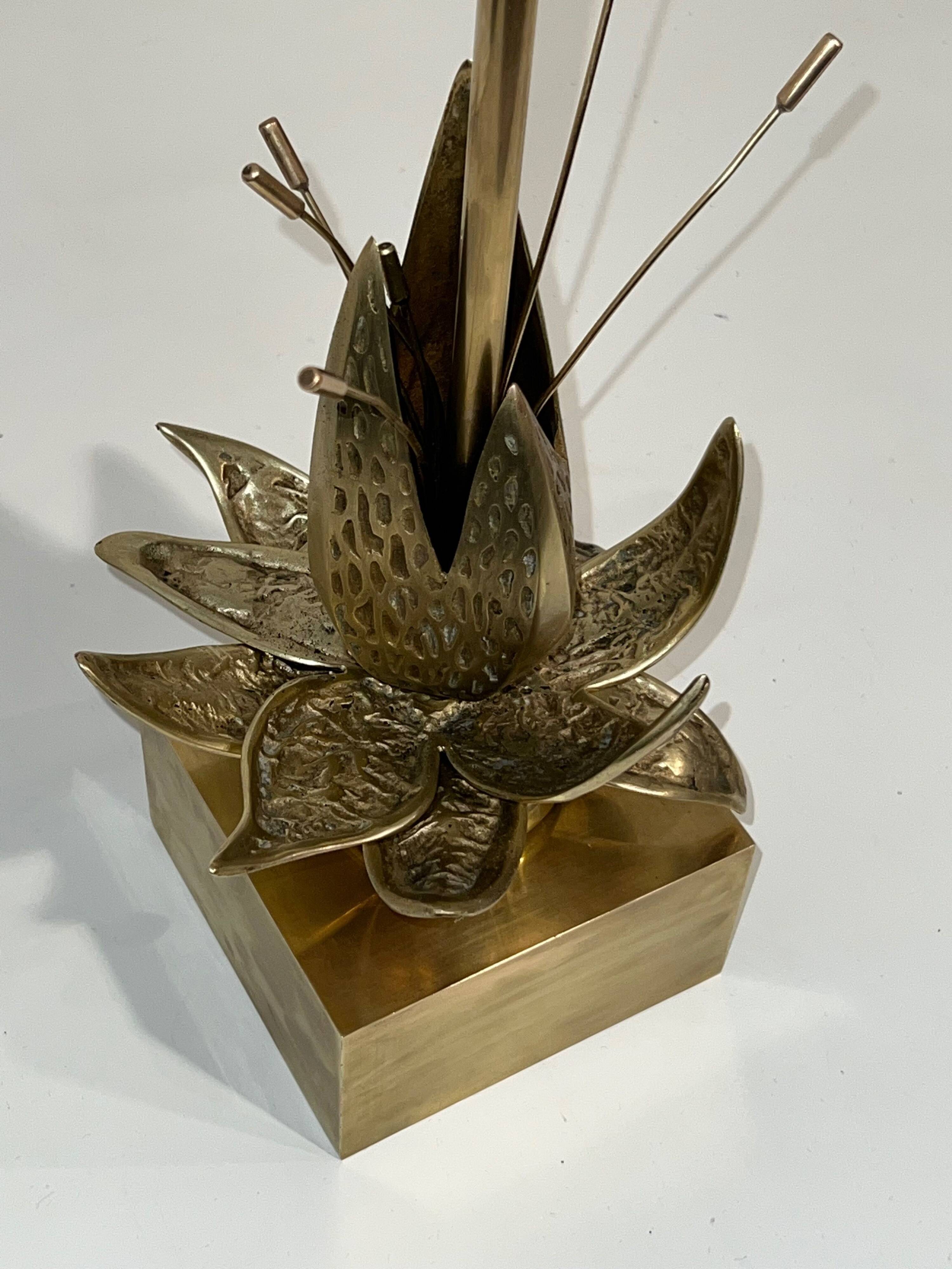 Bronze and brass water lily lamp attributed to Maison Charles. Circa 1970.