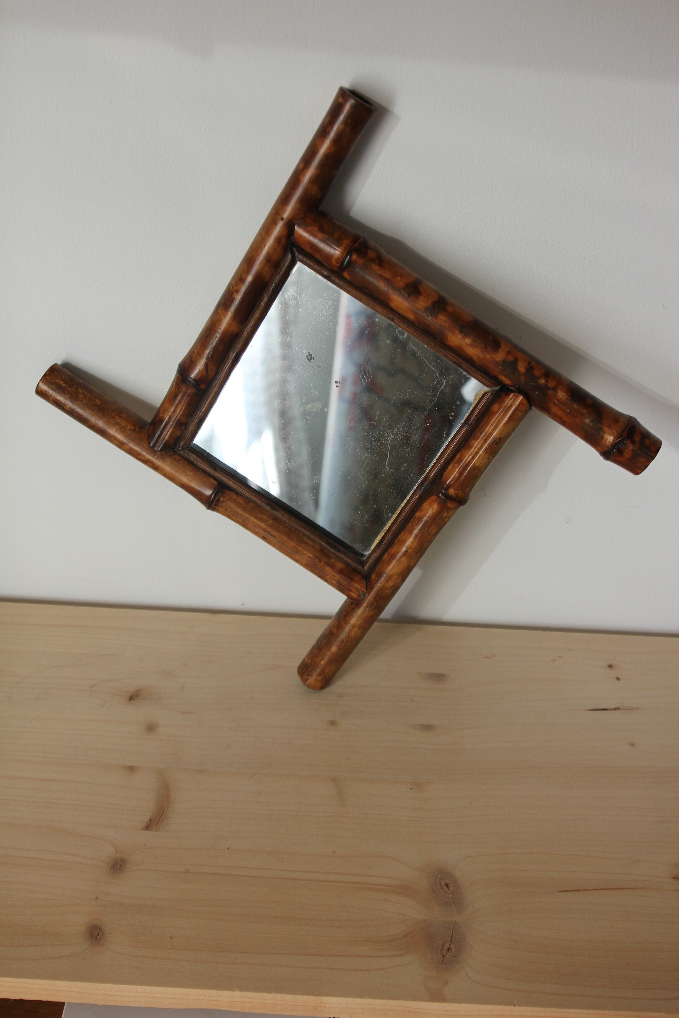Square bamboo mirror 38x38cm