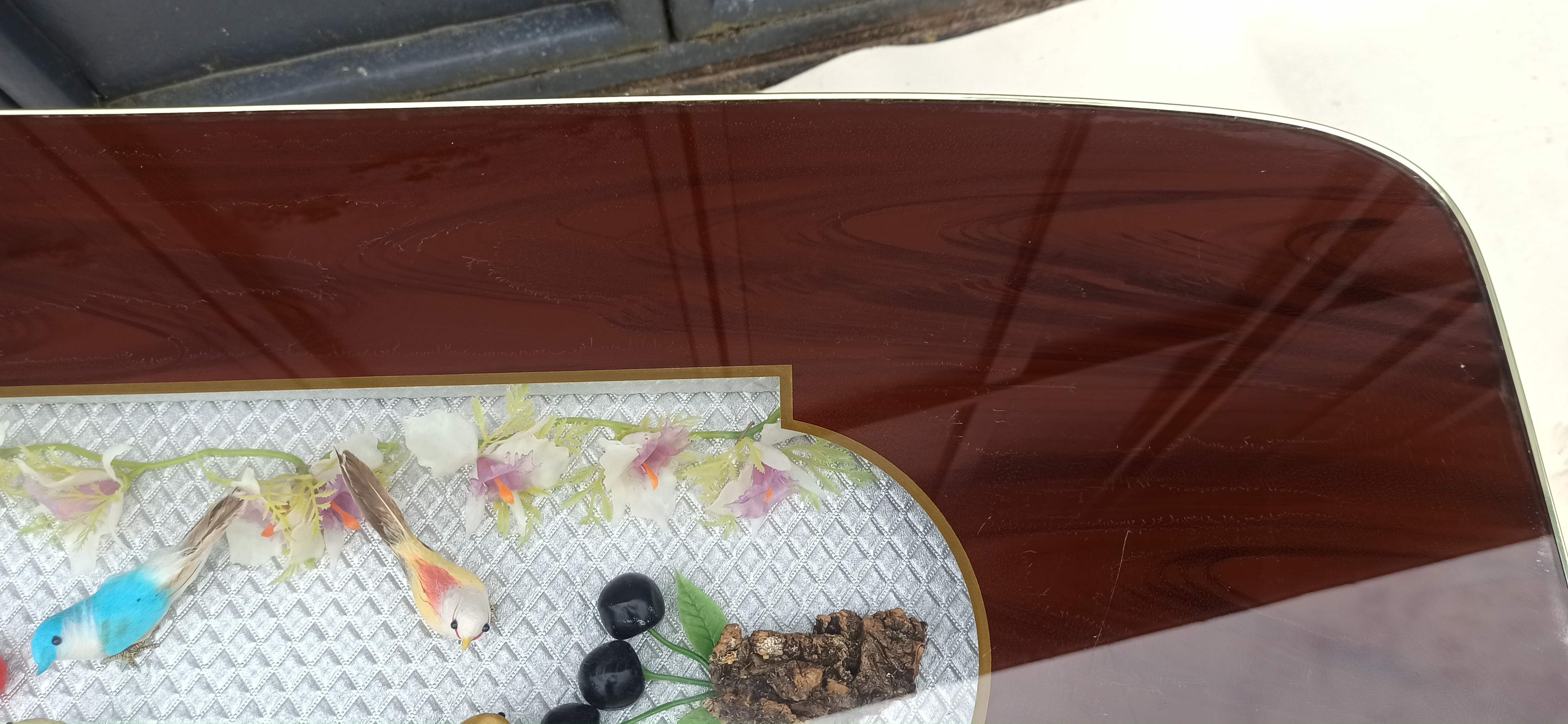 Coffee table of the 50s compass showcase bird and cherry