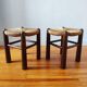 Brutalist wooden and straw stools - France 1950