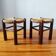 Brutalist wooden and straw stools - France 1950
