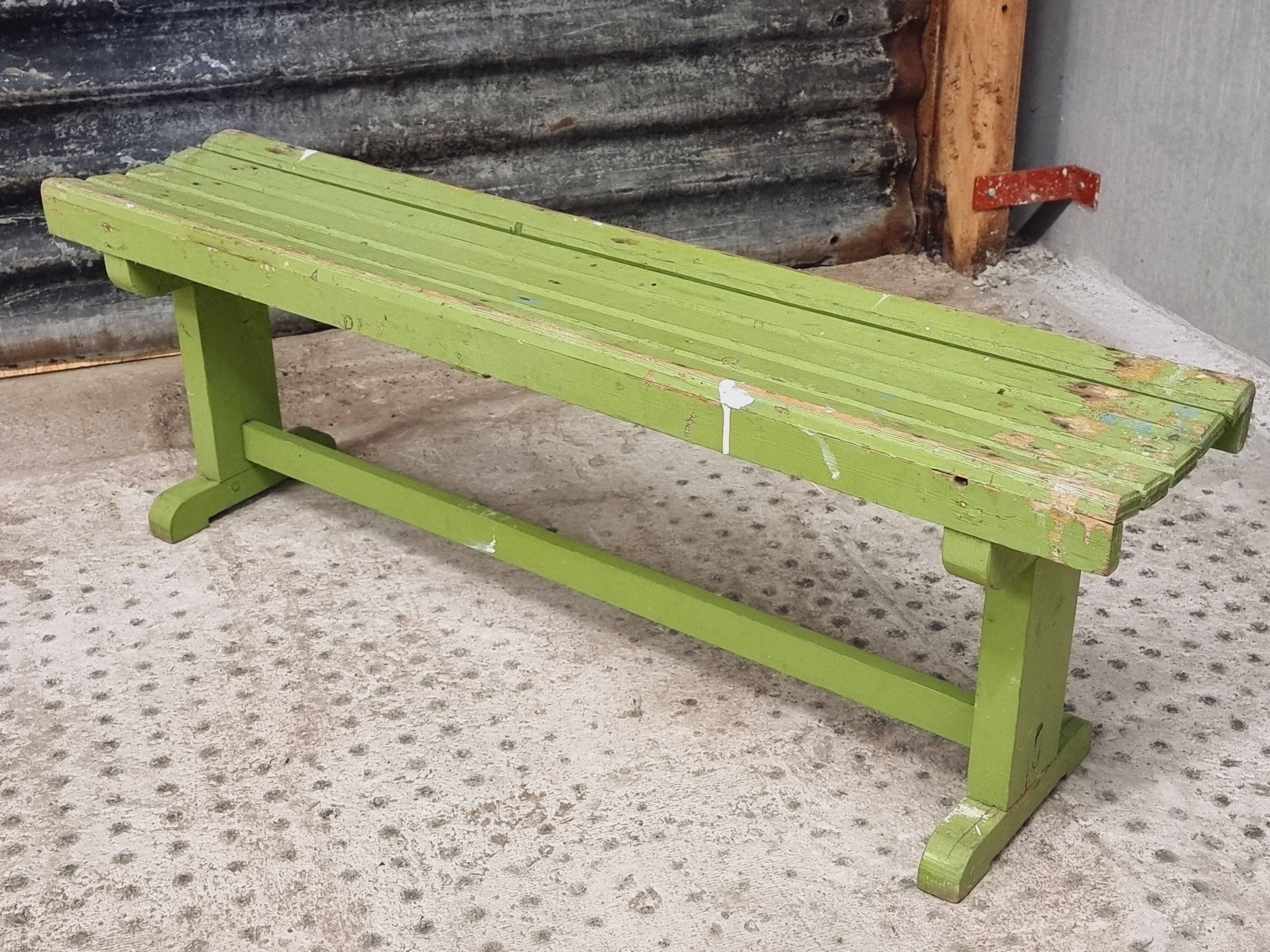 Vintage wooden bench grass green garden bench 140 cm