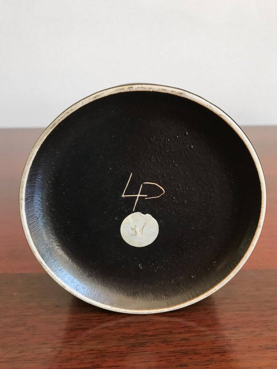 Black Ceramic Bottle Vase by Franco Bucci, Pesaro, 1970s