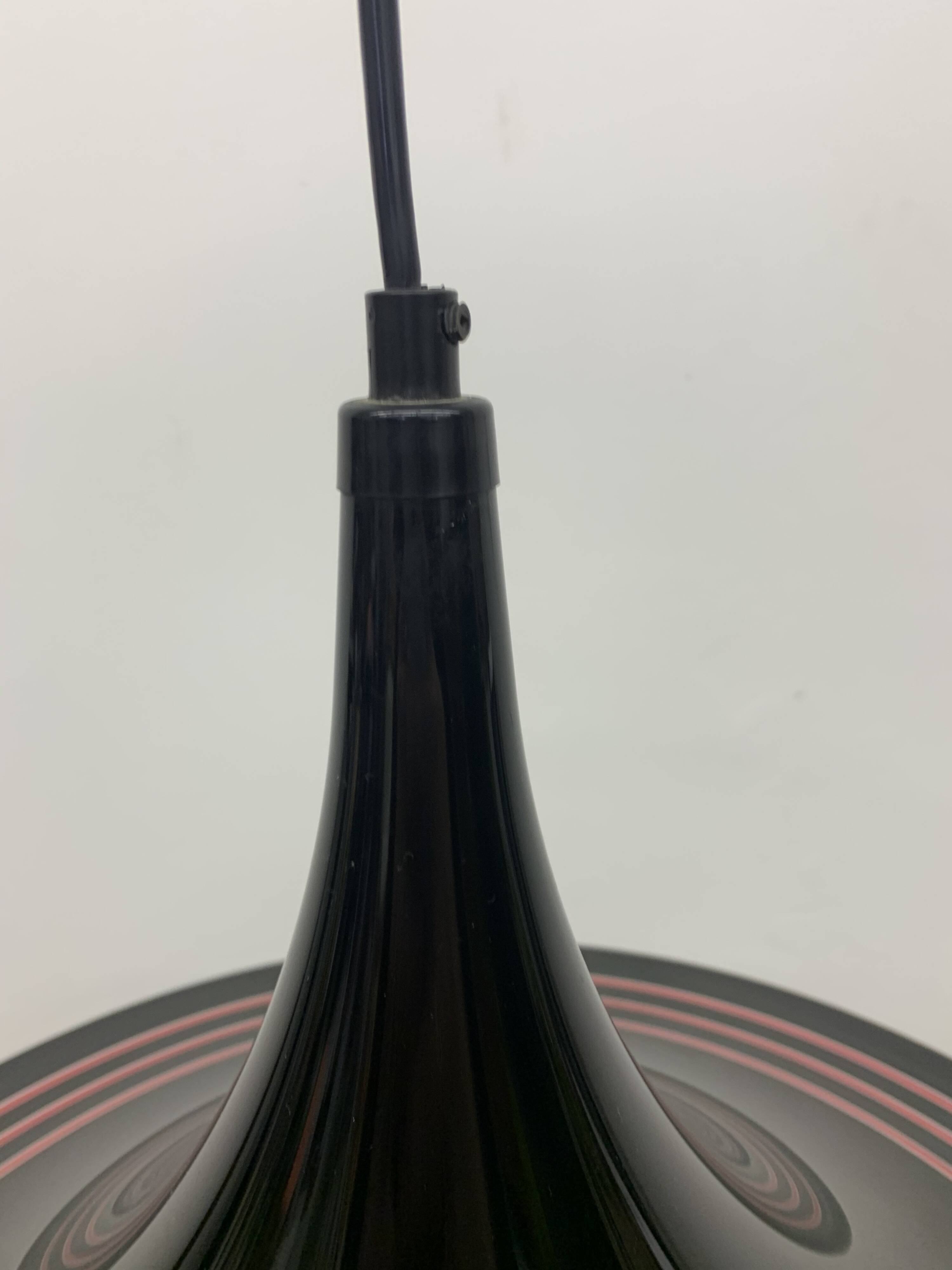 Vintage plastic meblo guzzini black trumpet hanging lamp , 1980’s