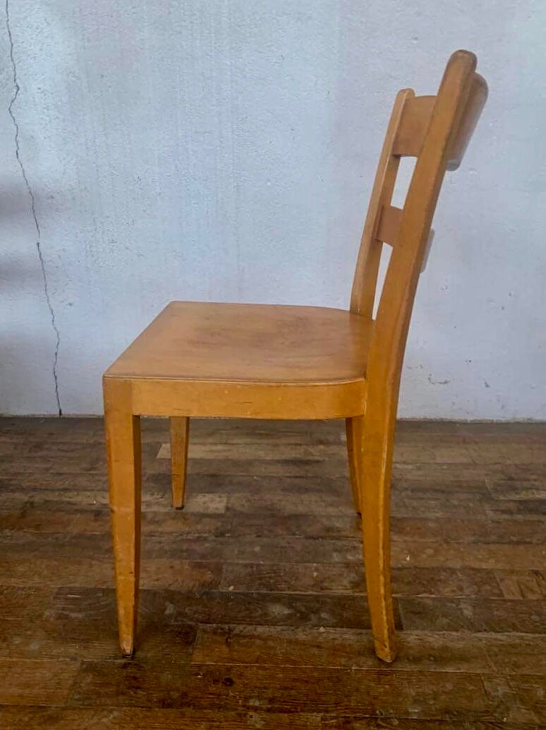 Set of 4 vintage bistro chairs in light wood