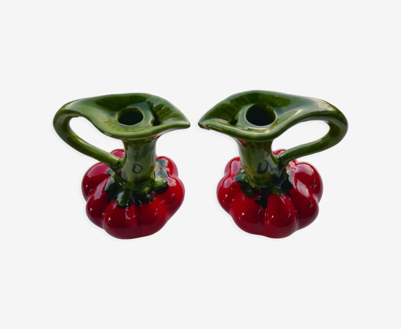 Paire de pichets barbotine tomates