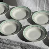 Set of 8 antique turquoise deep plates with a gold rim D22.5