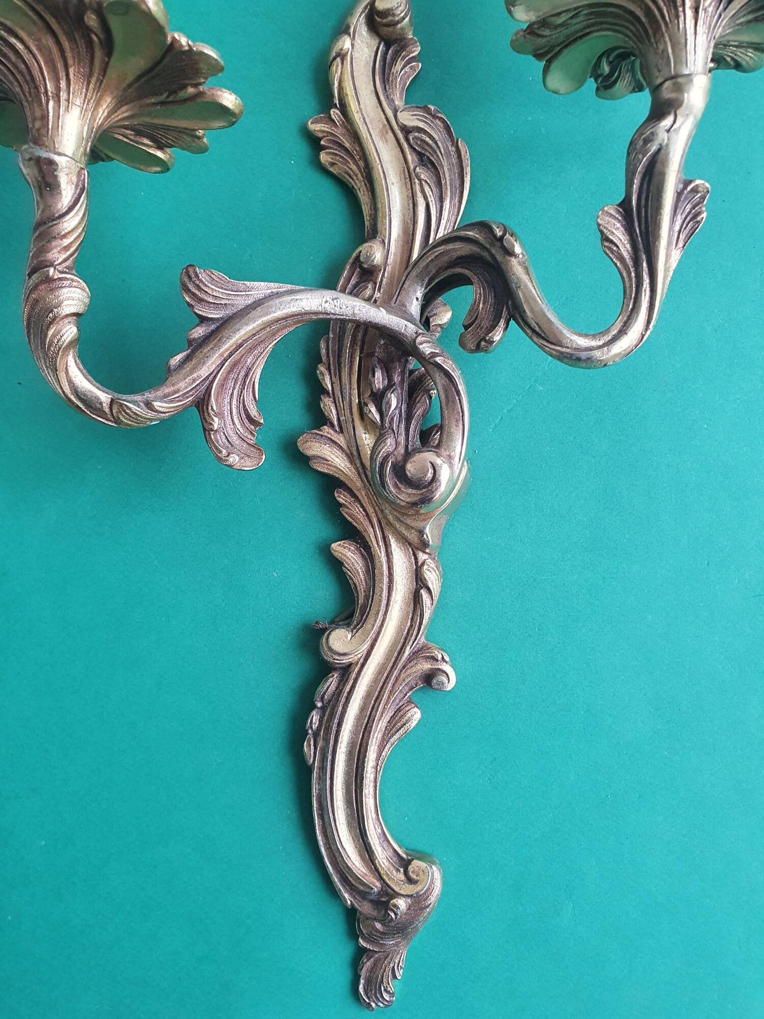 Pair of large antique candlestick wall sconces