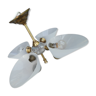 1950 4-branched brass and plexiglass chandelier