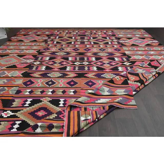 1970s Vintage Turkish Oushak Handmade Wool Cotton Pink Runner Rug 310x407