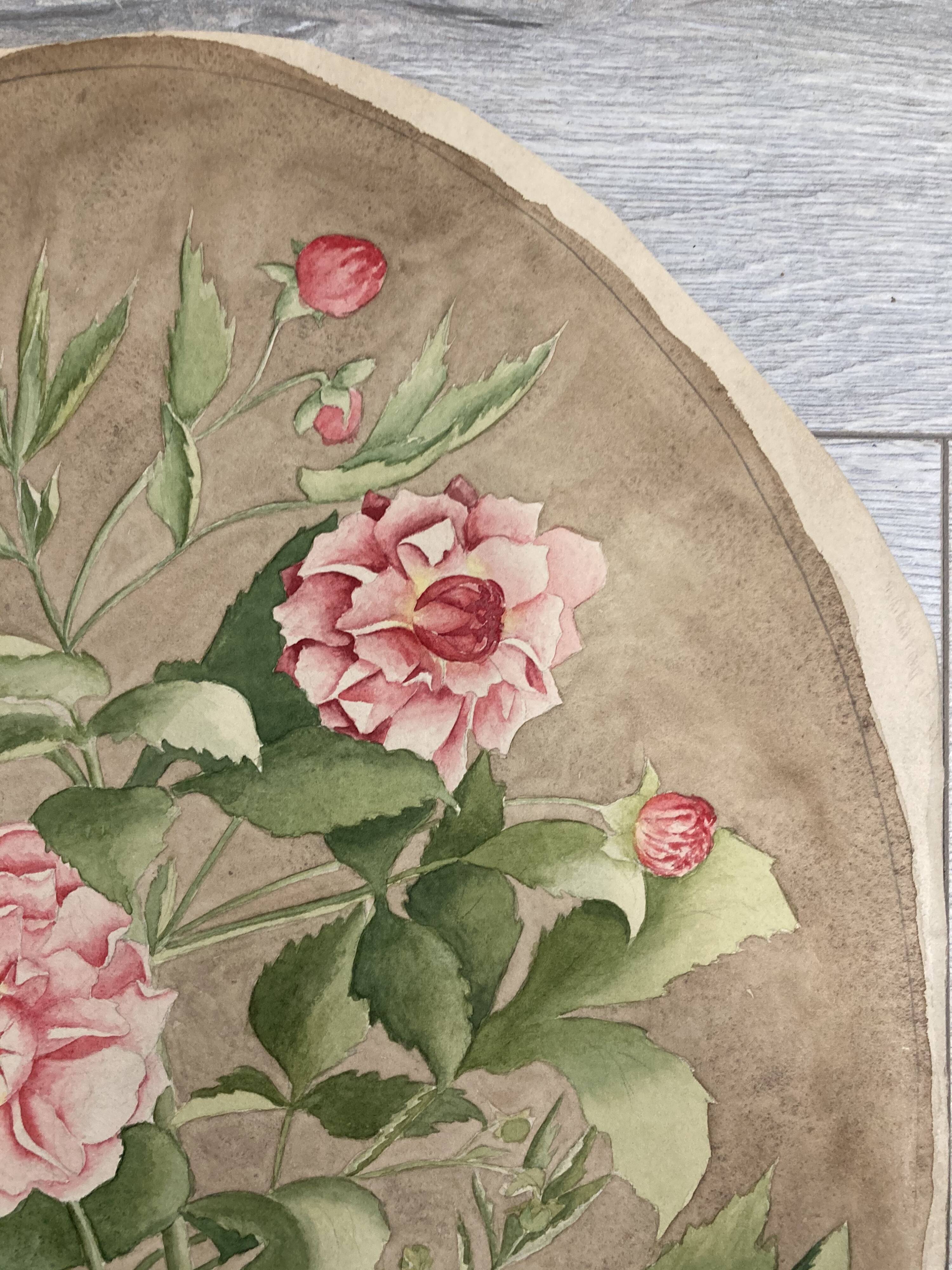 Watercolor with vintage double-sided rose bouquets