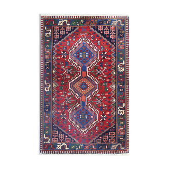 Traditional oriental wool carpet hand made red blue area rug- 83x127cm