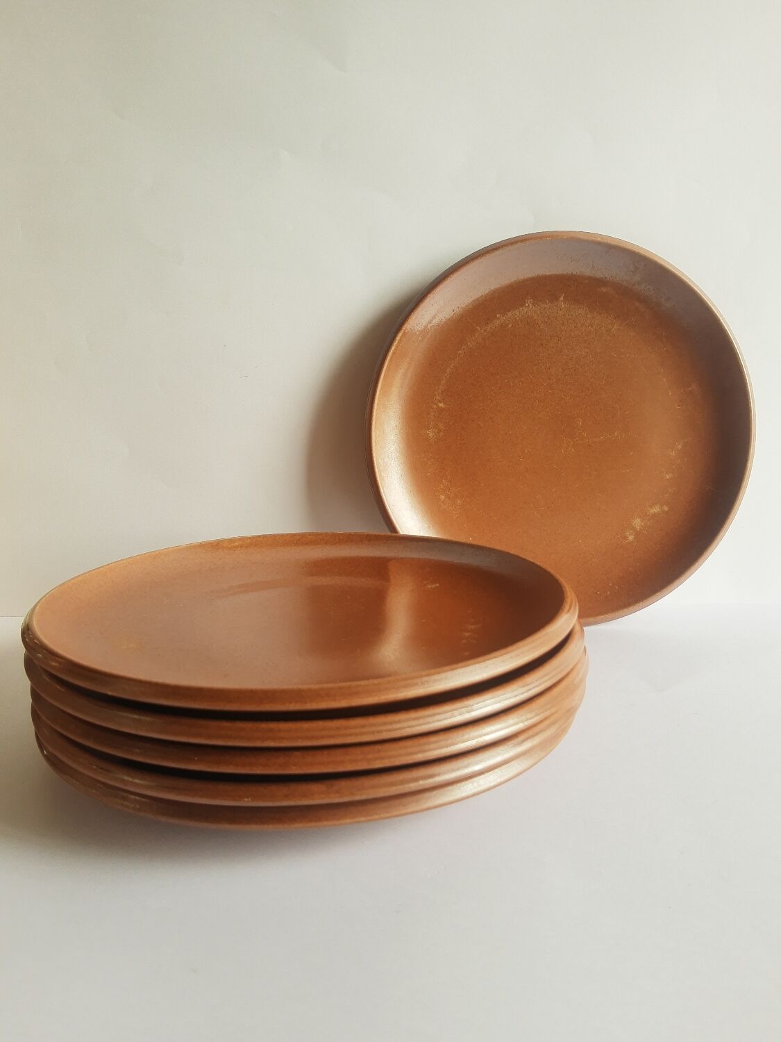 Set of 6 vintage Brenne Grès stoneware dinner plates from France