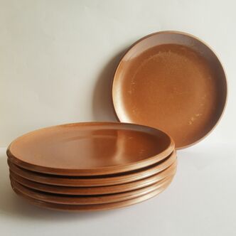 Set of 6 vintage Brenne Grès stoneware dinner plates from France