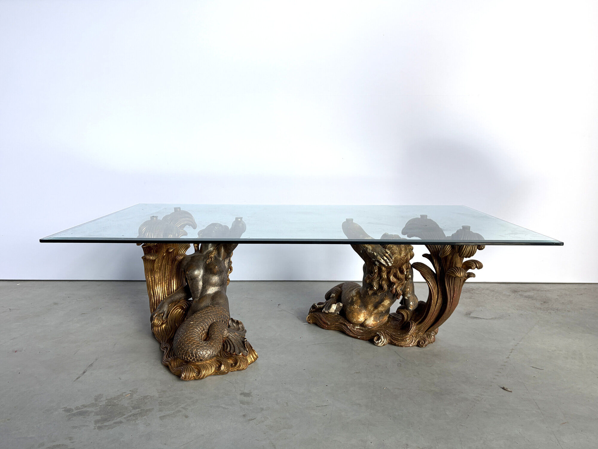 Vintage gilt wood mermaid coffee table, 1960s - Italy